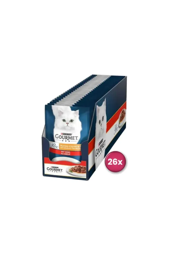 Pouch Parça Etli Izgara Sığır Etli Yetişkin Kedi Konservesi 26 Adet X 85 gr