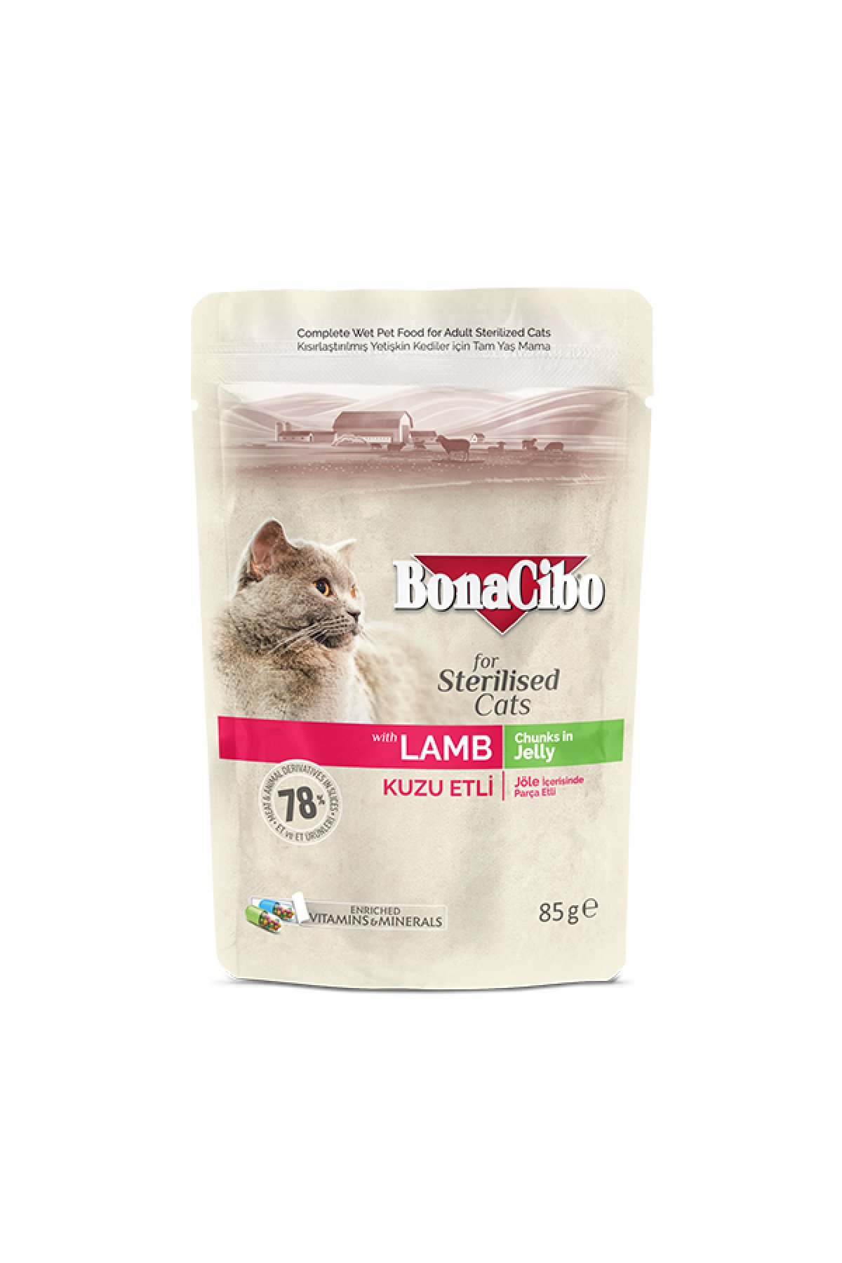 Jöleli Kuzu Etli Kısırlaştırılmış Kedi Pouch Yaş Maması 85 g x 12 Adet