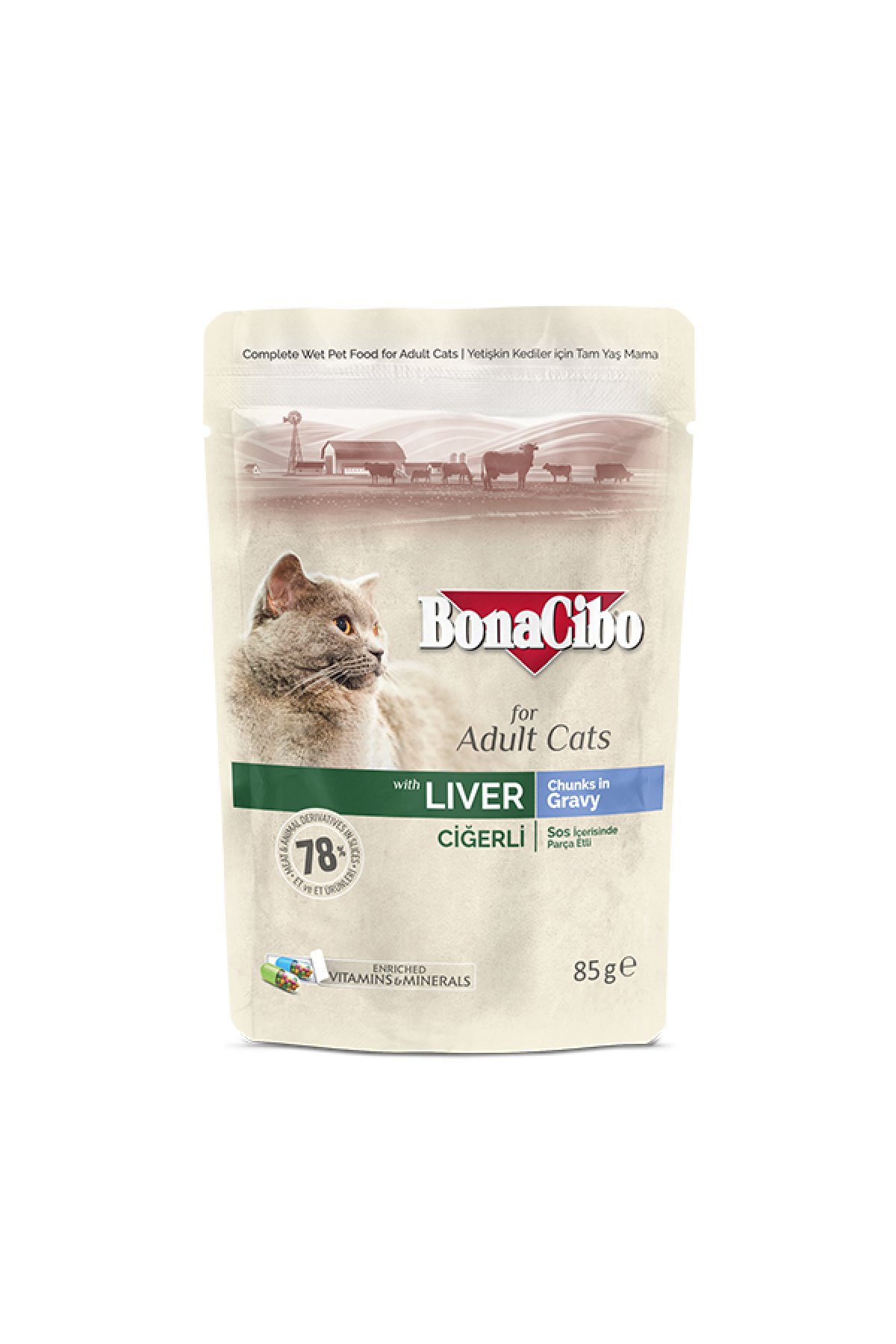 Soslu Ciğerli Yetişkin Kedi Pouch Yaş Maması 85 g x  12 Adet