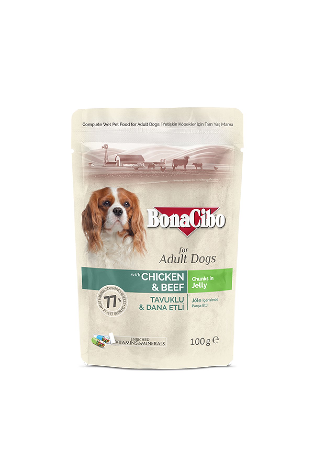 Jöleli Tavuklu ve Dana Etli Yetişkin Köpek Pouch Yaş Maması 100 g x 12 Adet
