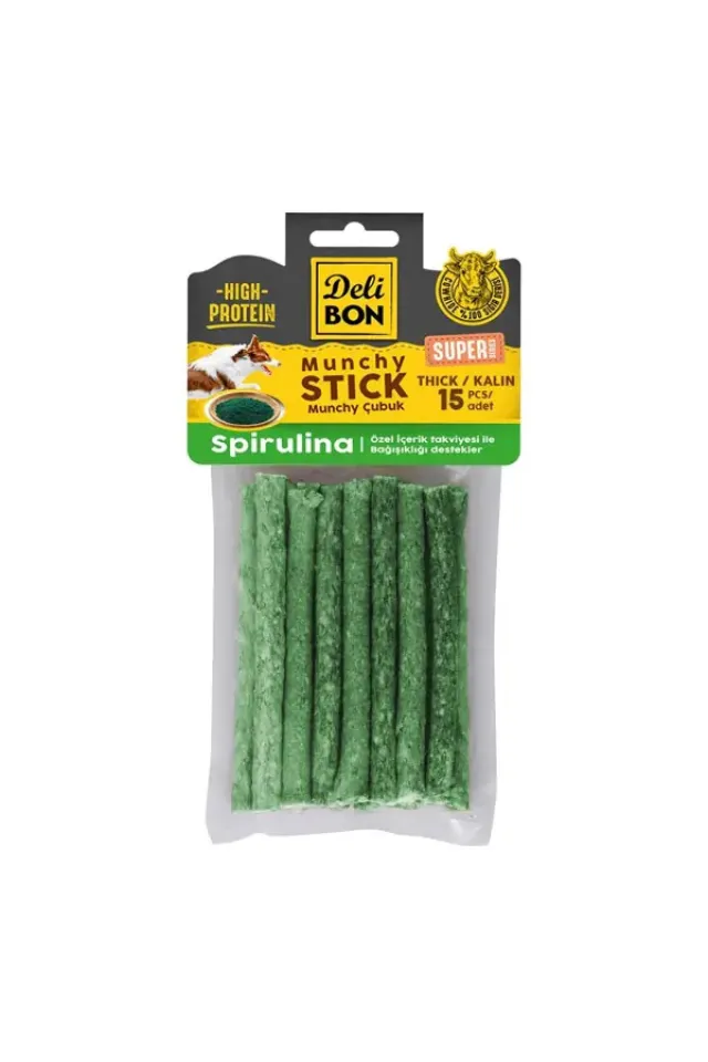 Süper Munchy Çubuk Spirulinalı Köpek Çiğneme Kemiği Kalın 15 Adet