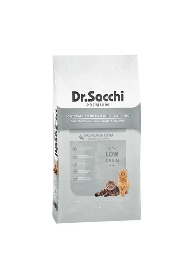 Premium Düşük Tahıllı Somonlu ve Ton Balıklı Kısırlaştırılmış Kedi Maması 10 Kg