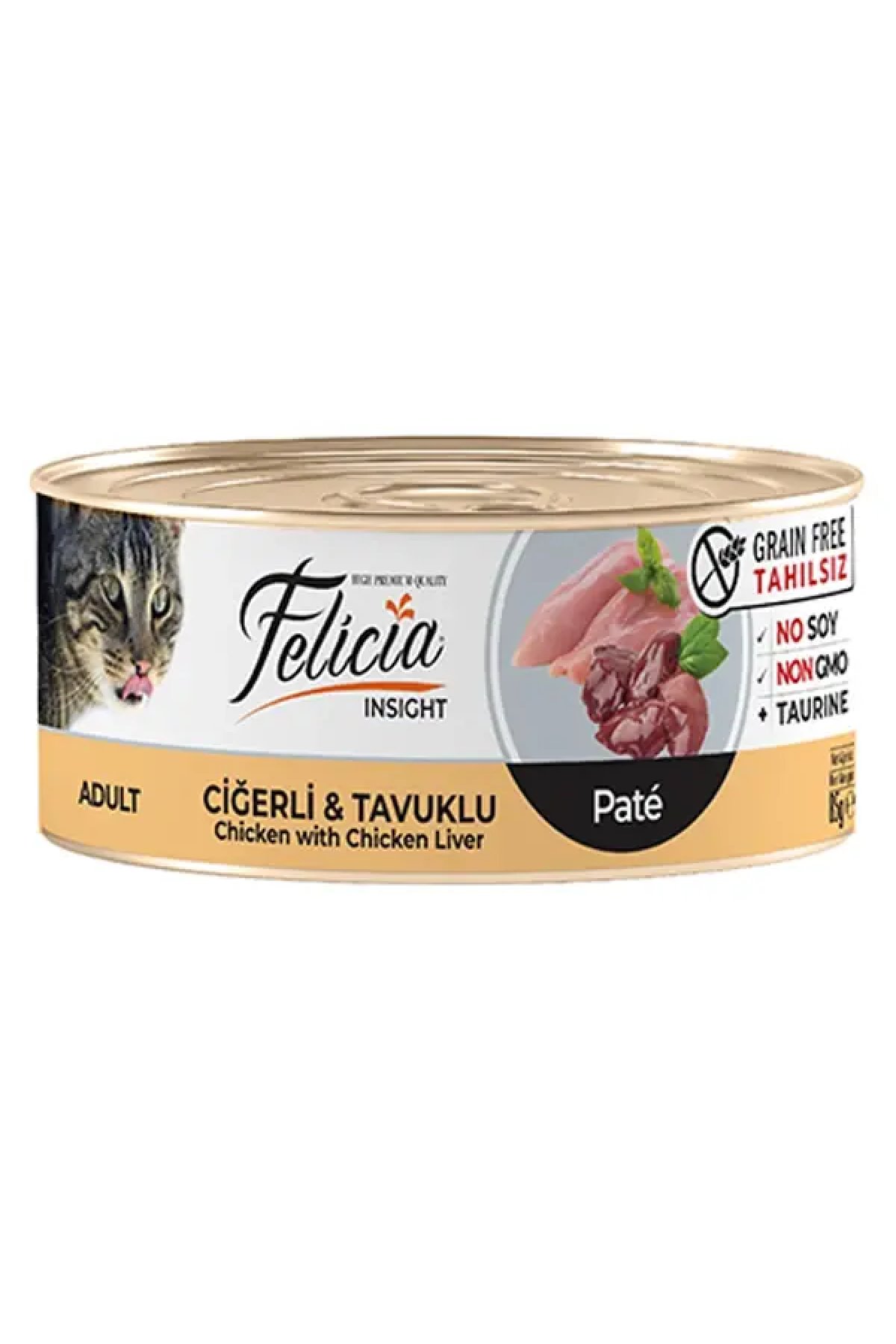 Tahılsız Ciğerli Tavuklu Kıyılmış Yetişkin Konserve Kedi Maması  85 Gr