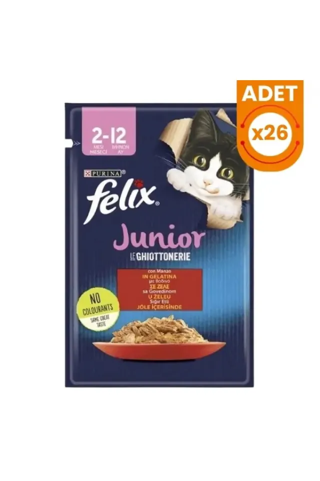 Sensations Junior Taze Jöle İçerisinde Sığır Etli Yavru Yaş Kedi Maması 26 Adet 85 Gr