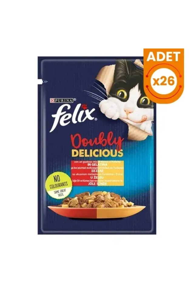 Taze Sığır Etli ve Kümes Hayvanlı Jöleli Pouch Yetişkin Yaş Kedi Maması 85 Gr 26 Adet