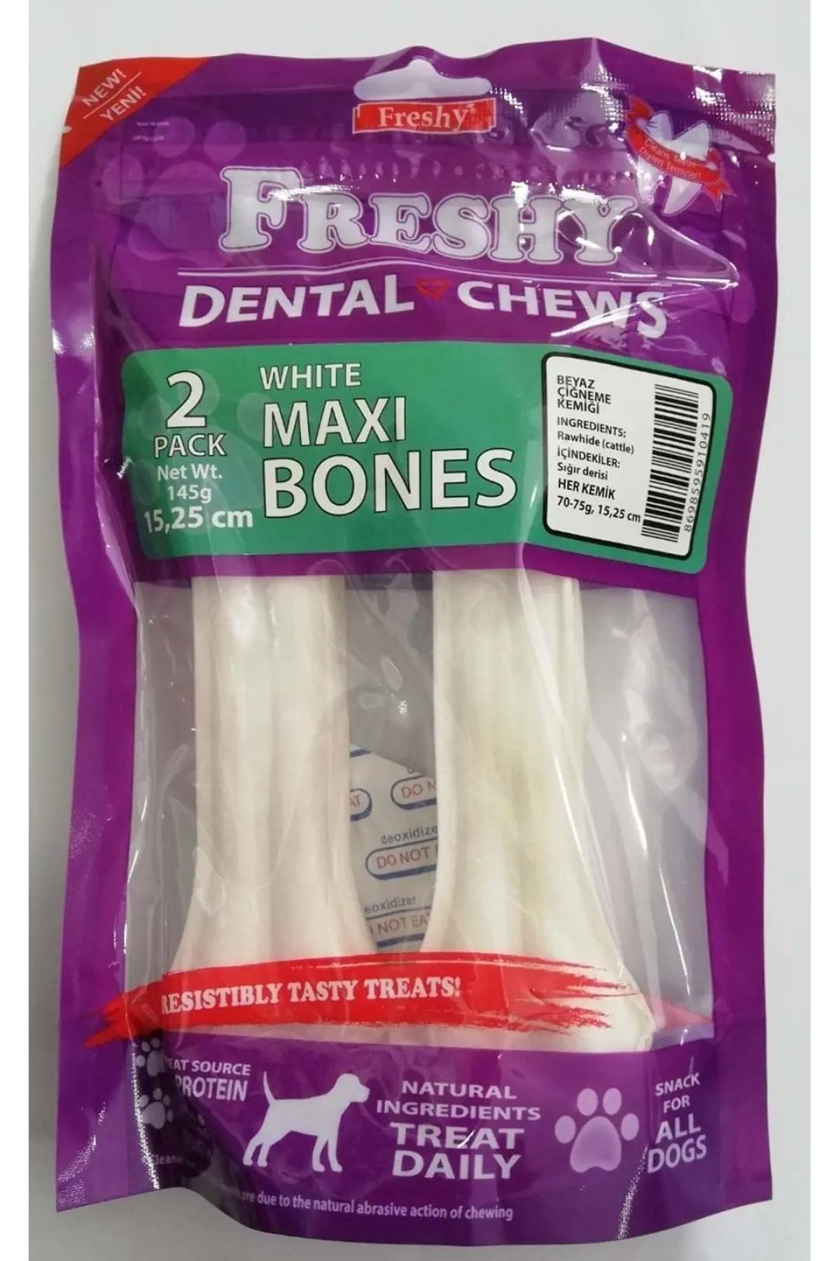 Beyaz Press Deri Köpek Çiğneme Kemiği. 70-75 Gr. 2'li Paket