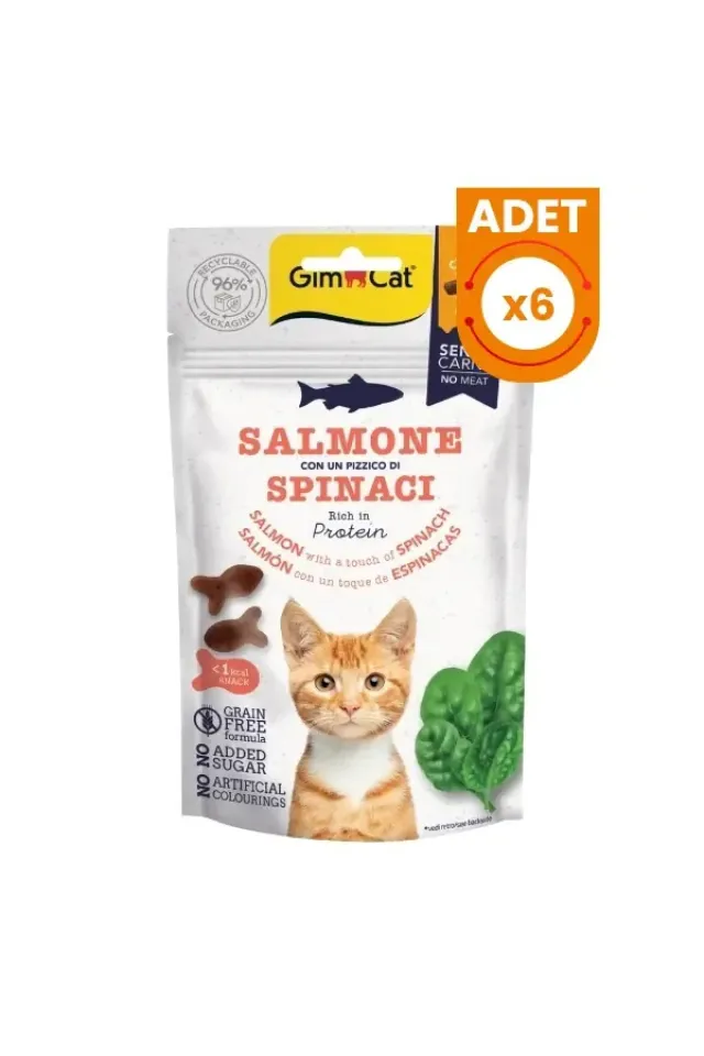 Crunchy Snacks Somonlu ve Ispanaklı Tahılsız Kedi Ödül Maması 6 Adet 50 Gr