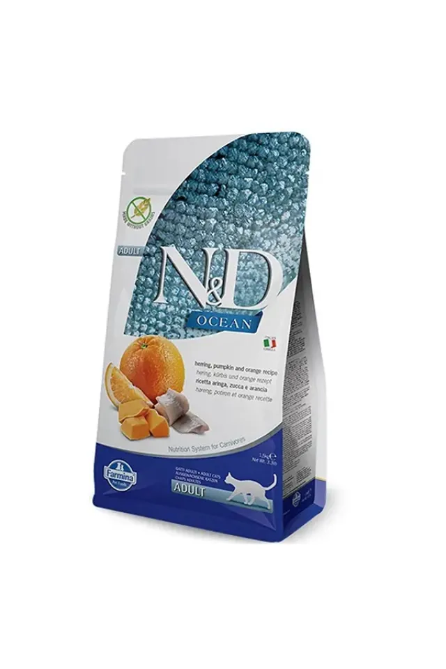 Ocean Tahılsız Ringa Balık ve Portakallı Yetişkin Kedi Maması 1.5 Kg