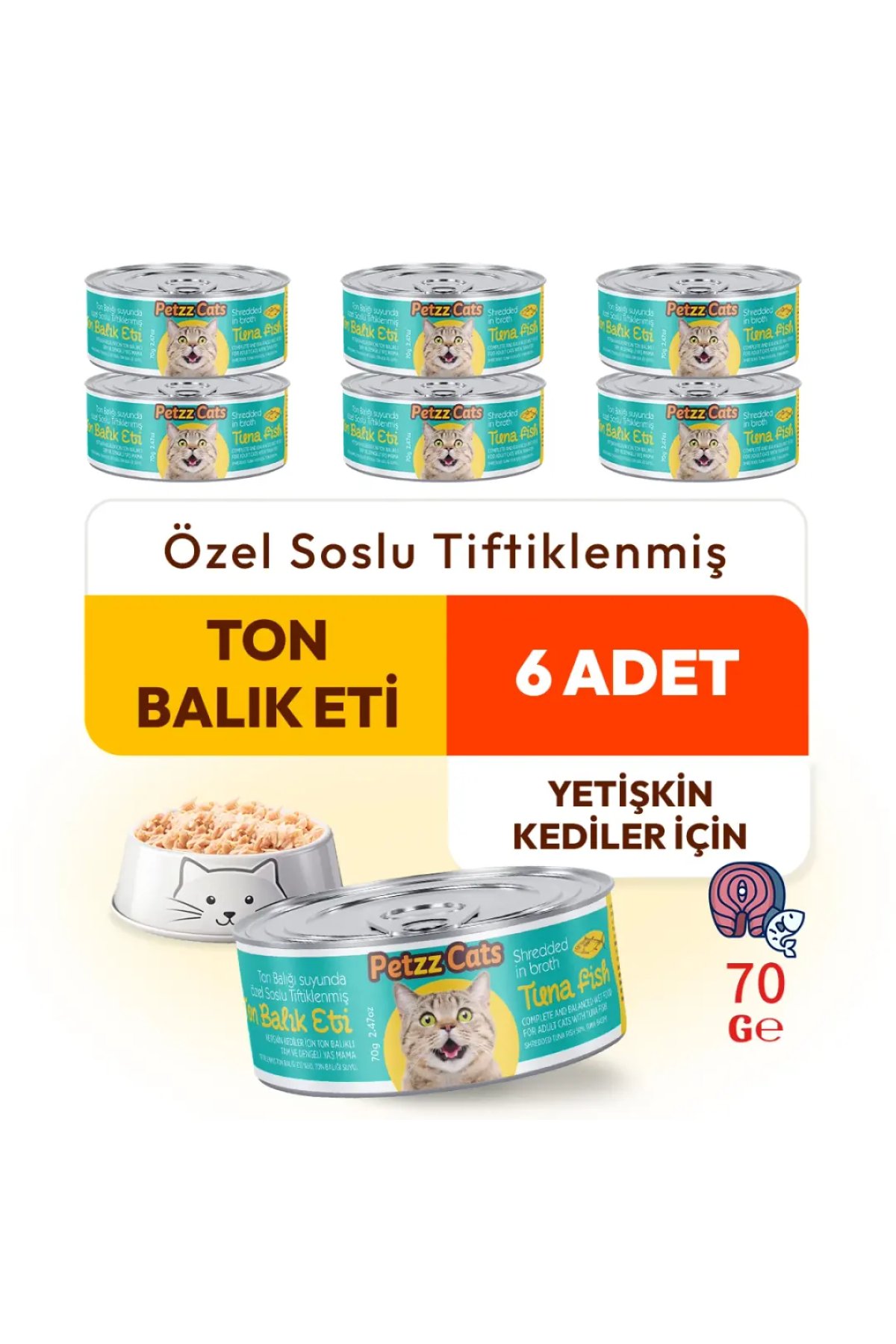 Ton Balığı Konserve Kedi Maması 6 Adet 70 Gr
