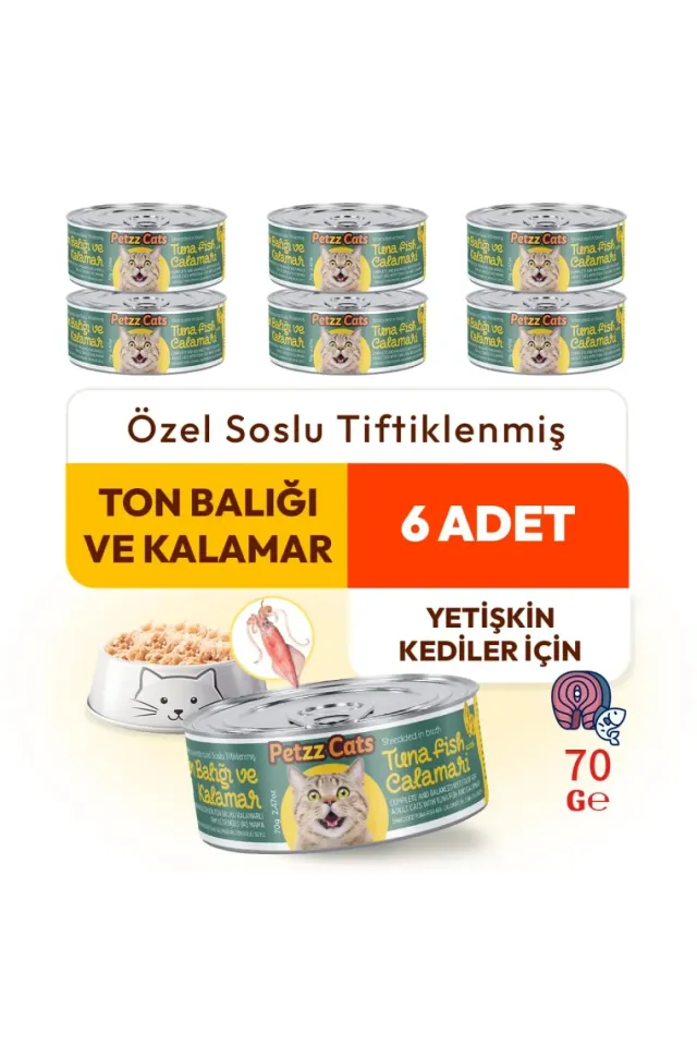 Ton Balığı & Kalamar Konserve Kedi Maması 70 Gr 6 Adet