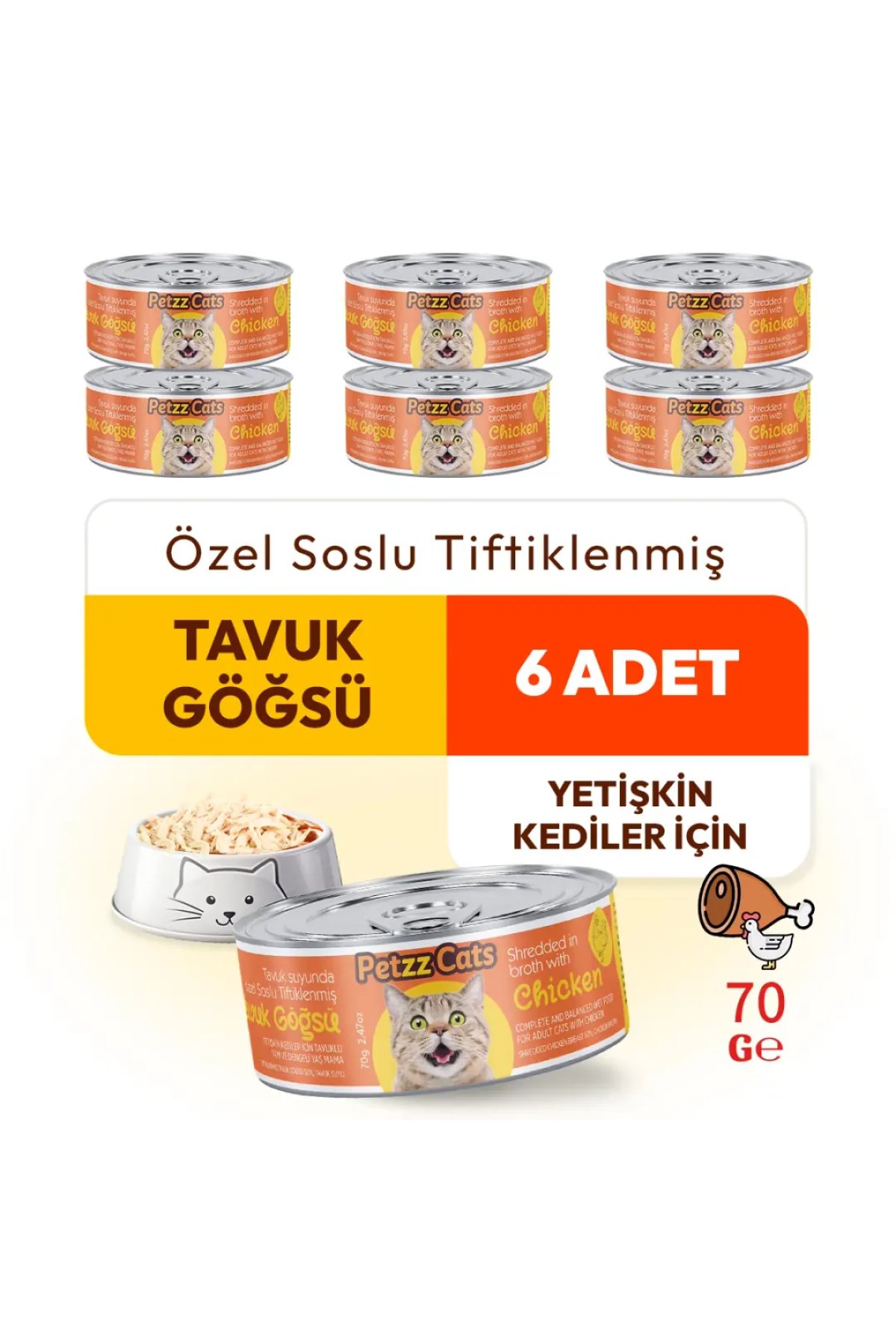 Tavuk Etli Konserve Kedi Maması 70 Gr 6 Adet