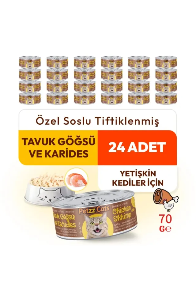 Tavuk & Karides Konserve Kedi Maması 70 Gr 24 Adet