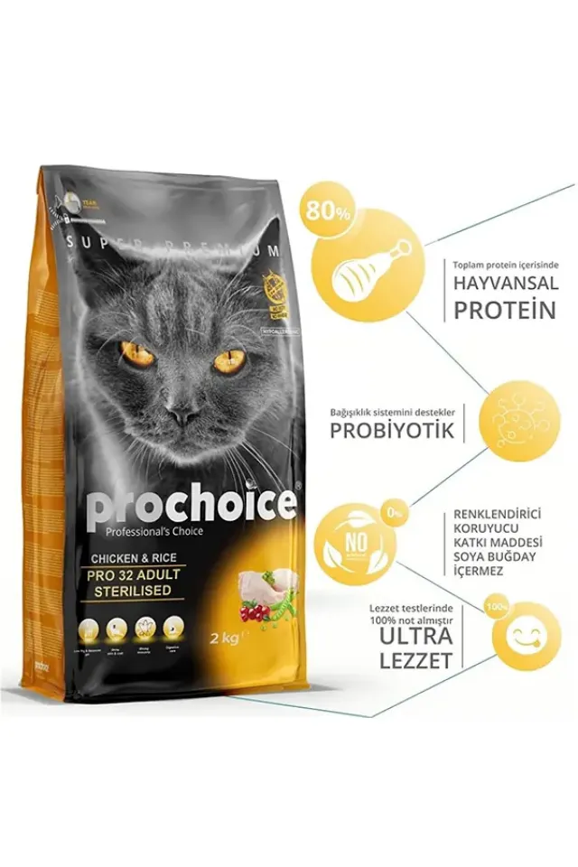 Pro 32 Sterilised Tavuklu Kısırlaştırılmış Kedi Maması 15 Kg