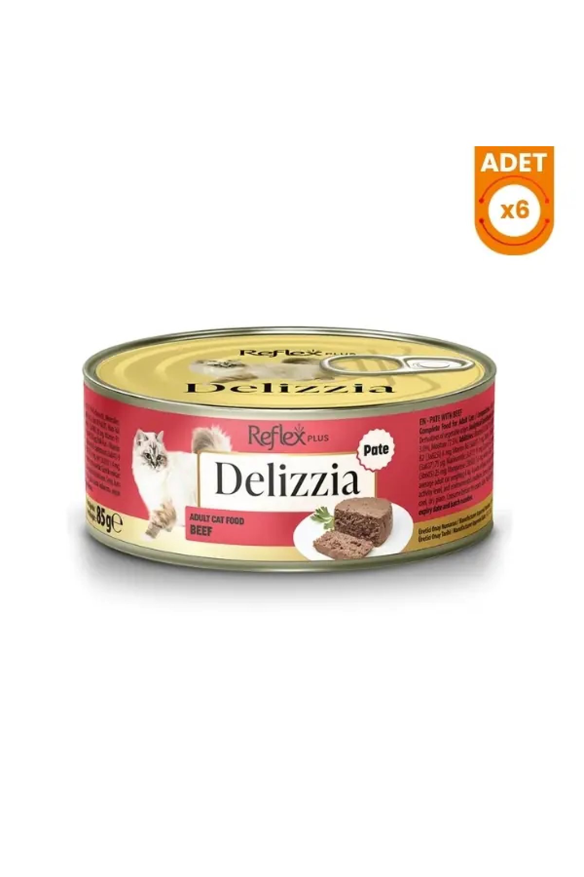 Delizzia Kıyılmış Dana Etli Yetişkin Konserve Kedi Maması 6 Adet 85 Gr