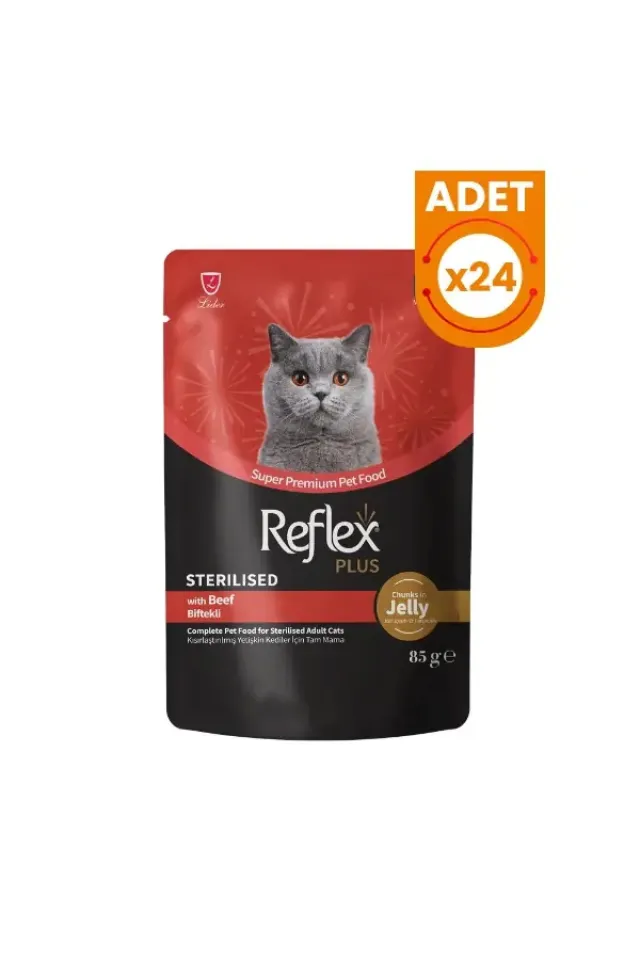 Jöle İçinde Biftekli Pouch Kısırlaştırılmış Konserve Kedi Maması 85 Gr 24 Adet