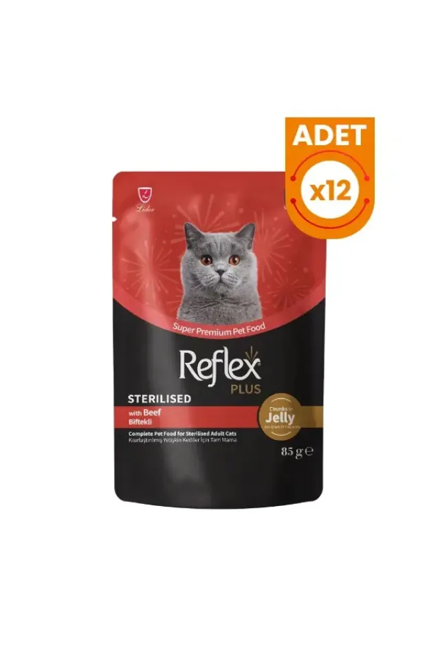 Jöle İçinde Biftekli Pouch Kısırlaştırılmış Konserve Kedi Maması 85 Gr 12 Adet