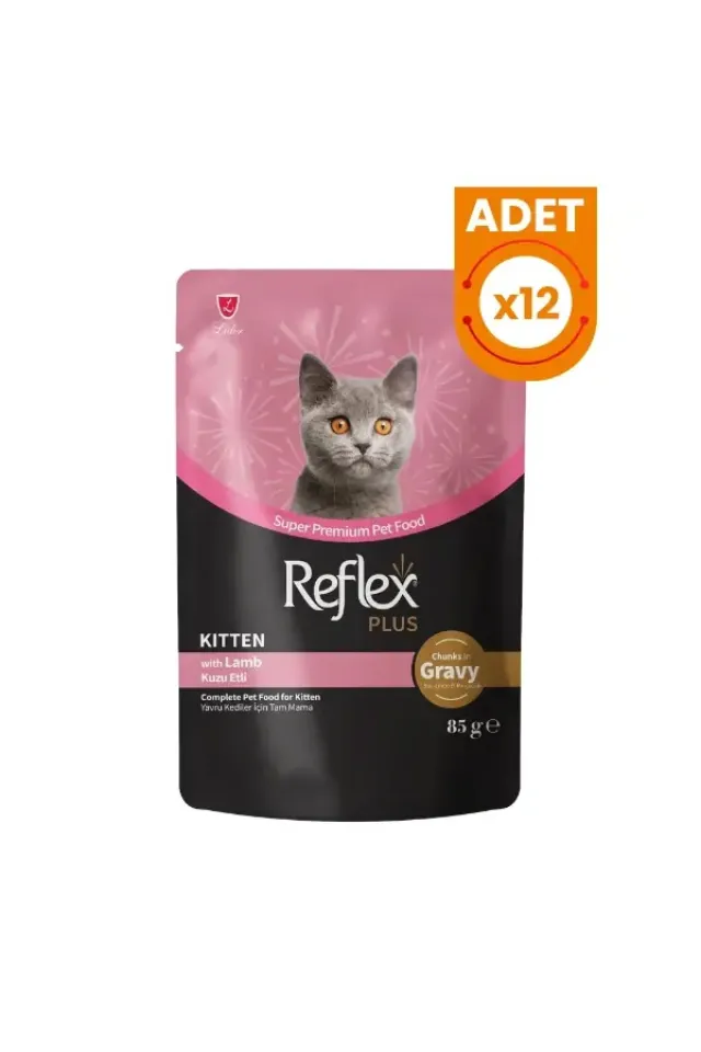 Sos İçinde Kuzu Etli Pouch Yavru Konserve Kedi Maması 85 Gr 12 Adet