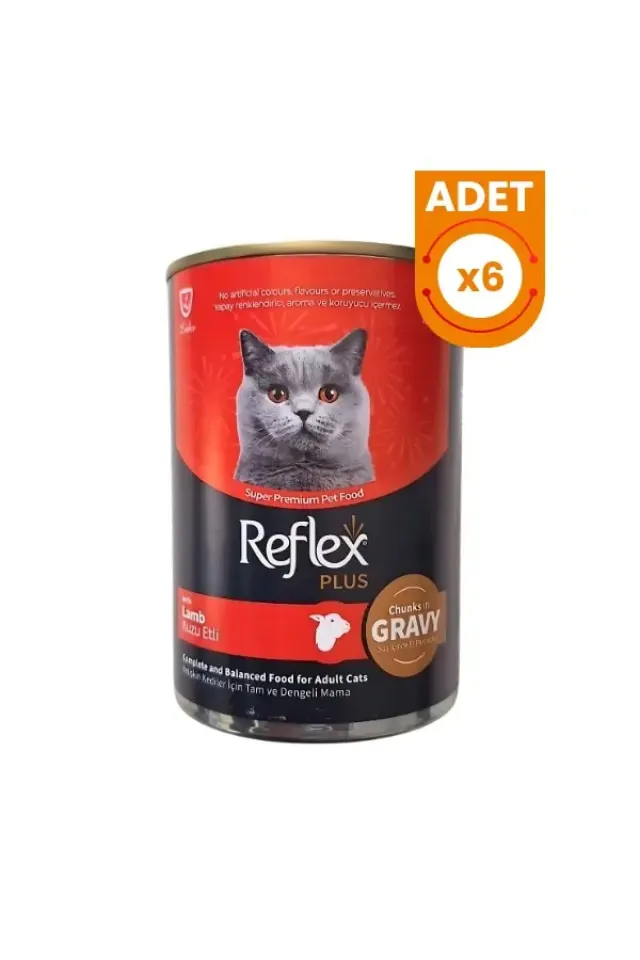 Sos İçinde Et Parçacıklı Kuzu Etli Yetişkin Konserve Kedi Maması 400 Gr 6 Adet