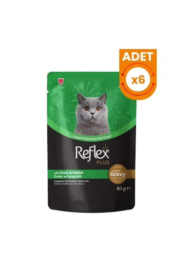 Sos İçinde Ördekli ve Tavşanlı Pouch Yetişkin Konserve Kedi Maması 6 Adet 85 Gr