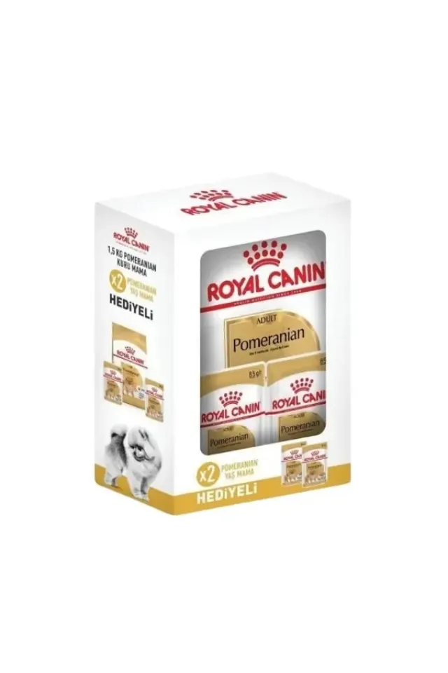 Pomeranian Yetişkin Köpek Maması 1.5 Kg + 2 Konserve Hediyeli 1.5 Kg 2 Pouch Hediye