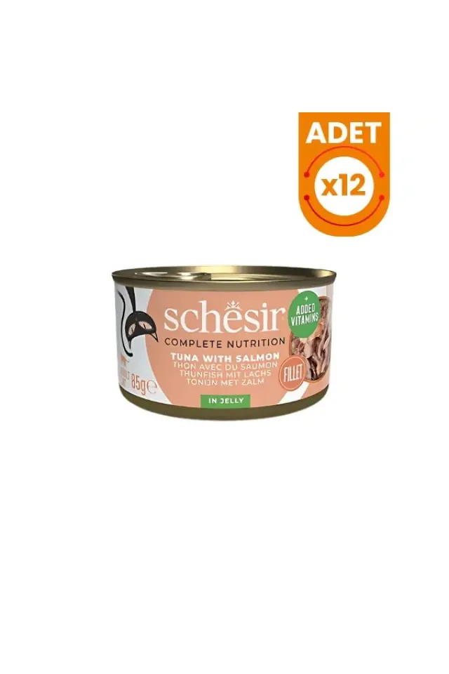 Jöle İçinde Ton Balık ve Somonlu Yetişkin Konserve Kedi Maması 12 Adet 85 Gr