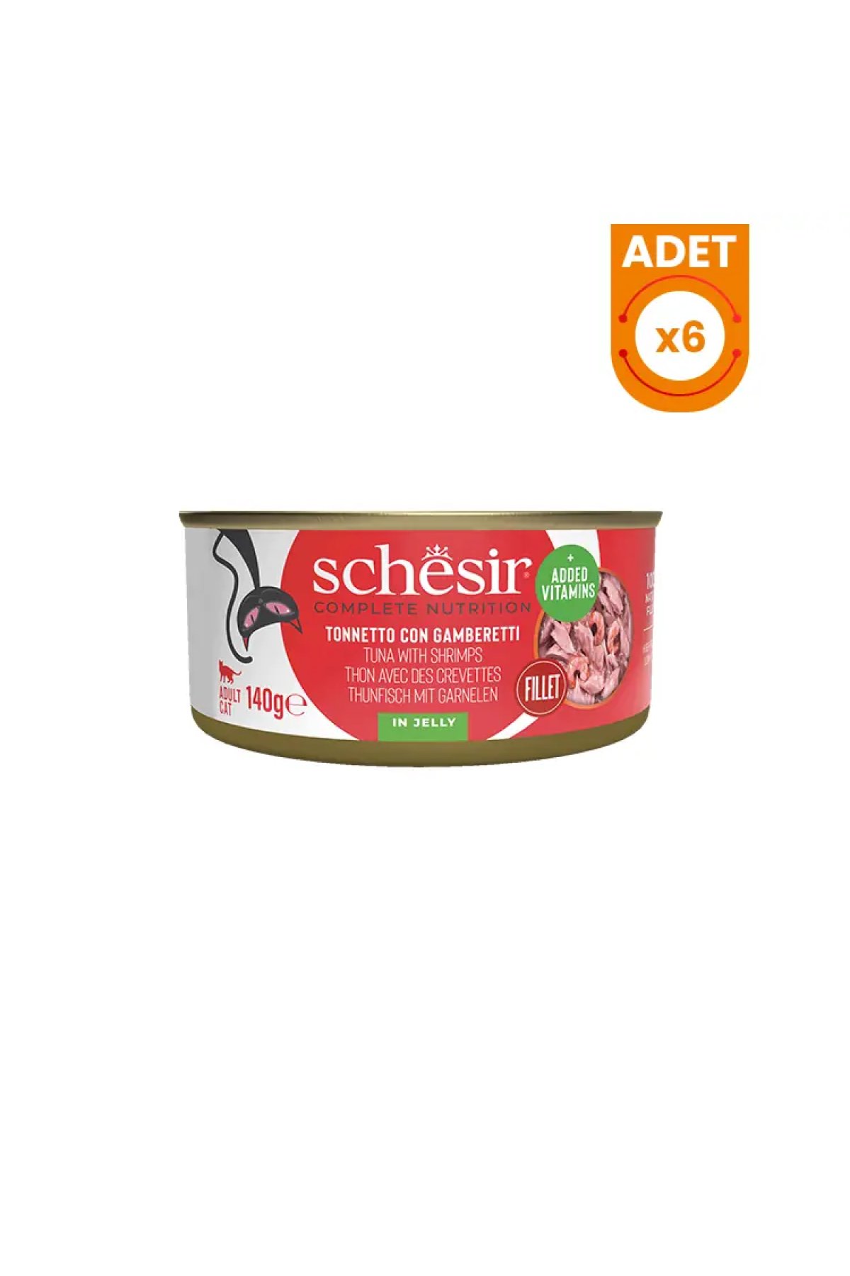 Jöle İçinde Ton Balık ve Karidesli Yetişkin Konserve Kedi Maması 140 Gr 6 Adet