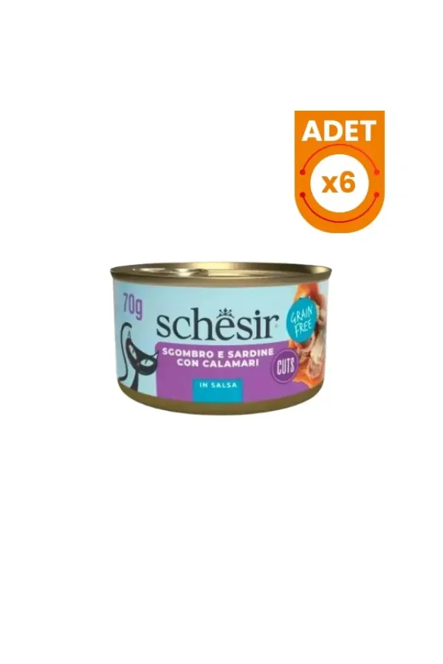 Sos İçinde Sardalya ve Uskumrulu Yetişkin Konserve Kedi Maması 6 Adet 70 Gr