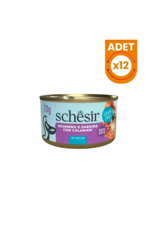 Sos İçinde Sardalya ve Uskumrulu Yetişkin Konserve Kedi Maması 12 Adet 70 Gr