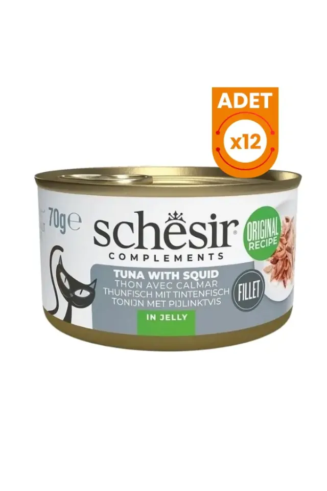 Tamamlayıcı Jöle İçinde Ton Balıklı ve Kalamarlı Yetişkin Konserve Kedi Maması 70 Gr 12 Adet
