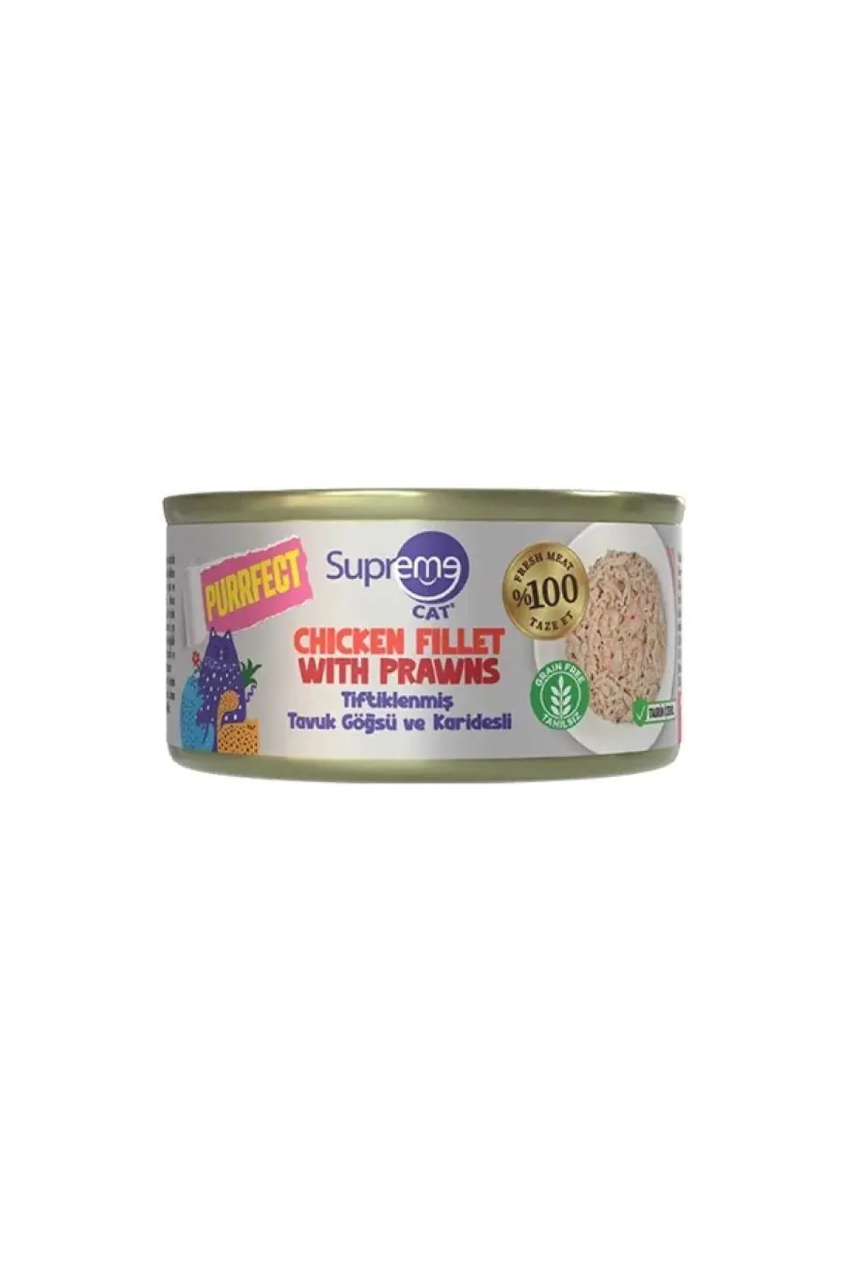 Cat Purrfect Tiftiklenmiş Tavuk Göğsü ve Karidesli Yetişkin Kedi Konservesi 70 Gr