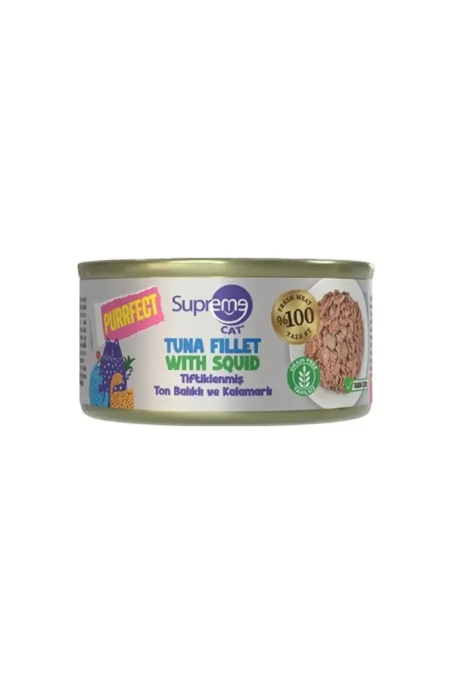 Cat Purrfect Tiftiklenmiş Ton Balıklı ve Kalamarlı Yetişkin Kedi Konservesi 70 Gr