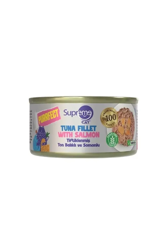 Cat Purrfect Tiftiklenmiş Ton Balıklı ve Somonlu Yetişkin Kedi Konservesi 70 Gr