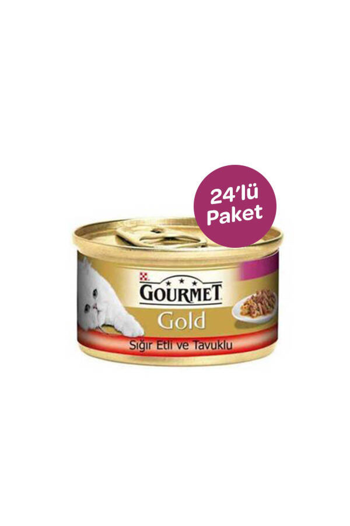 Gold Sığır Eti ve Tavuklu Kedi Yaş Maması 24 Adet (Toplam 85 gr)