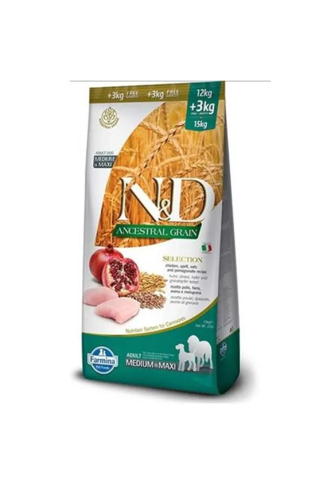 Düşük Tahıllı Tavuk Etli ve Narlı Yetişkin Köpek Maması 12+3 kg