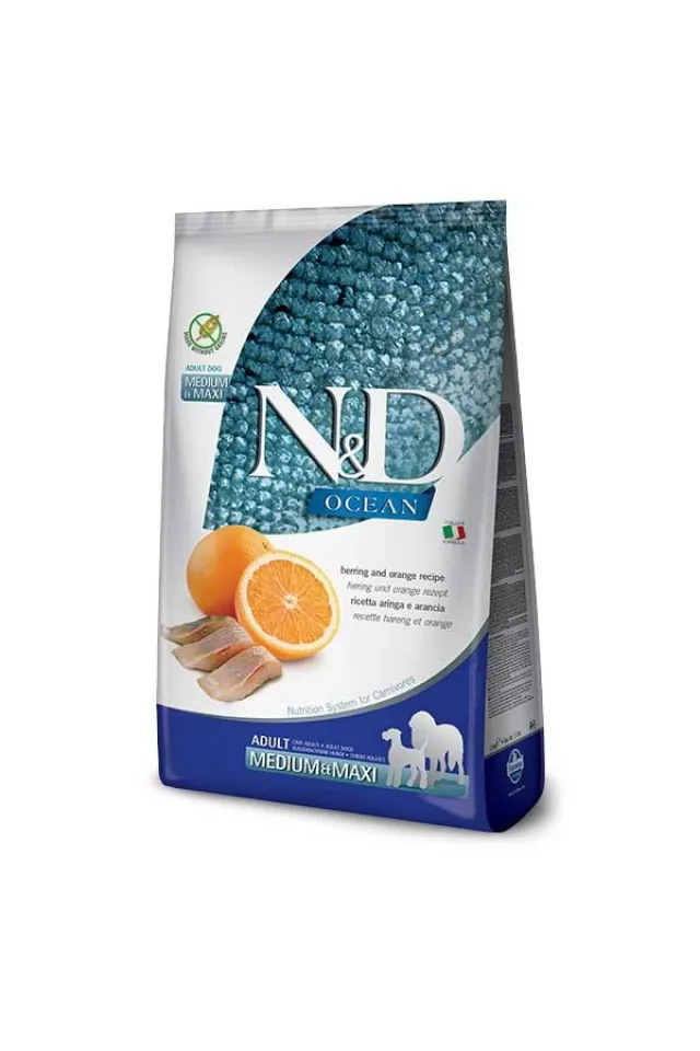 N&D Ocean Ringa Balıklı ve Portakallı Yetişkin Köpek Maması 12 Kg