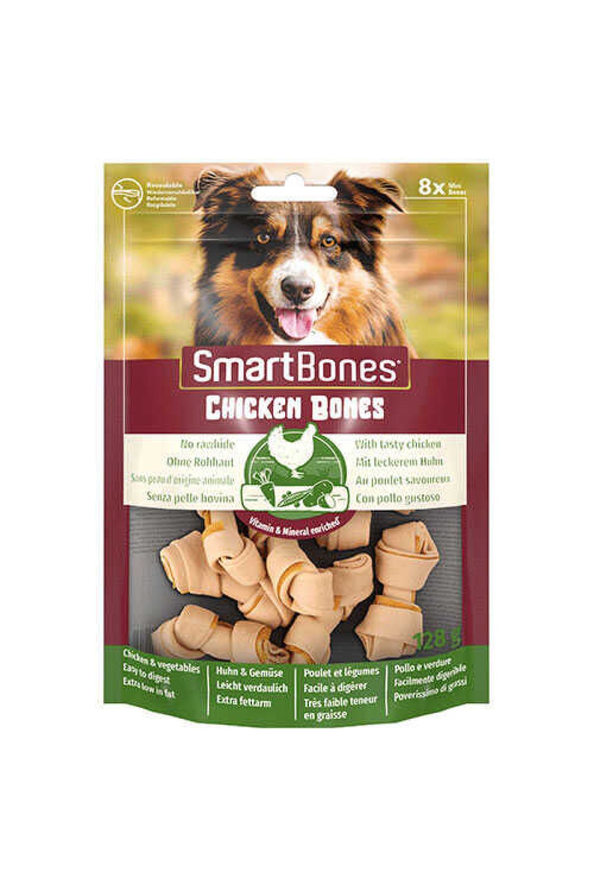 SmartBones Tavuklu Mini Köpek Ödül Kemiği 128 g (8'li Paket)