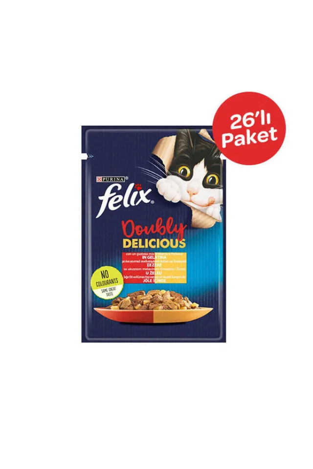 Çifte Lezzet Sığır Etli ve Tavuklu Yaş Kedi Maması 26 x 85 gr