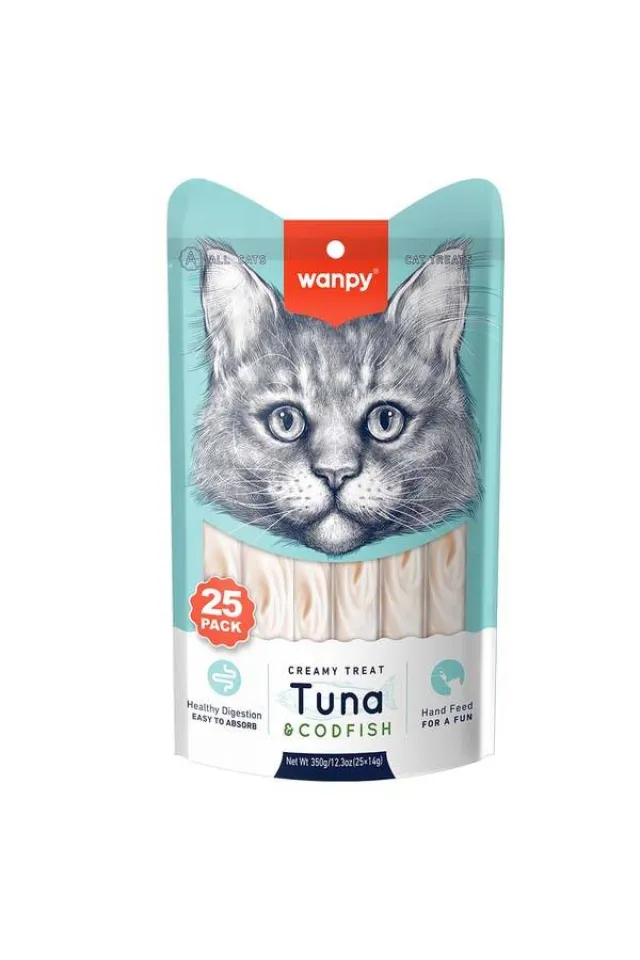 Ton Balıklı ve Morina Balıklı Sindirim Desteği Krema Kedi Ödül Maması 14 g (25'li)