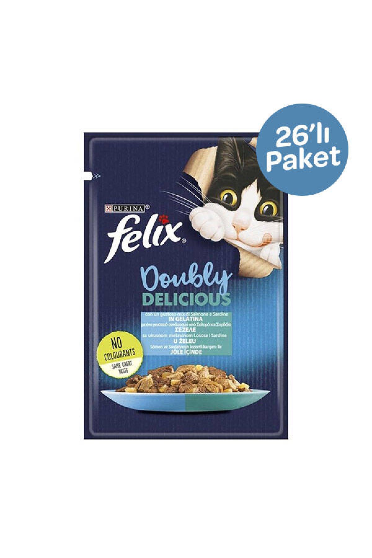 Çifte Lezzet Somon ve Sardalyalı Yaş Kedi Maması 26 x 85 gr