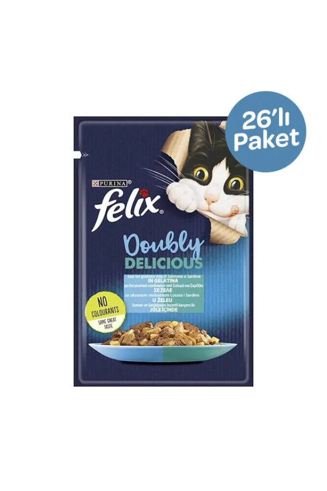Çifte Lezzet Somon ve Sardalyalı Yaş Kedi Maması 26 x 85 gr