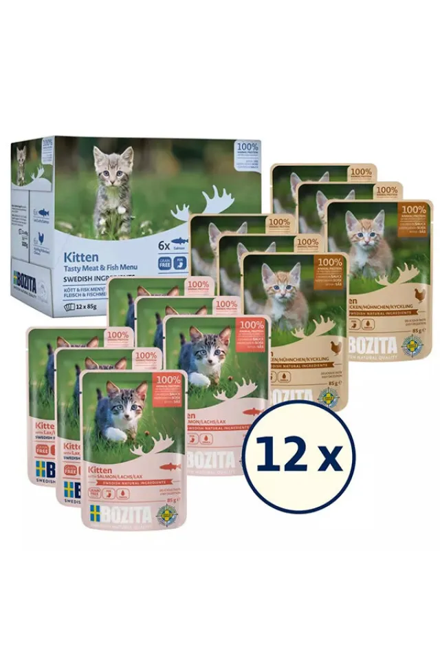 Yavru Kedi İçin Sos İçinde Balık ve Etli  Kedi Konservesi Multibox 12x85 gr