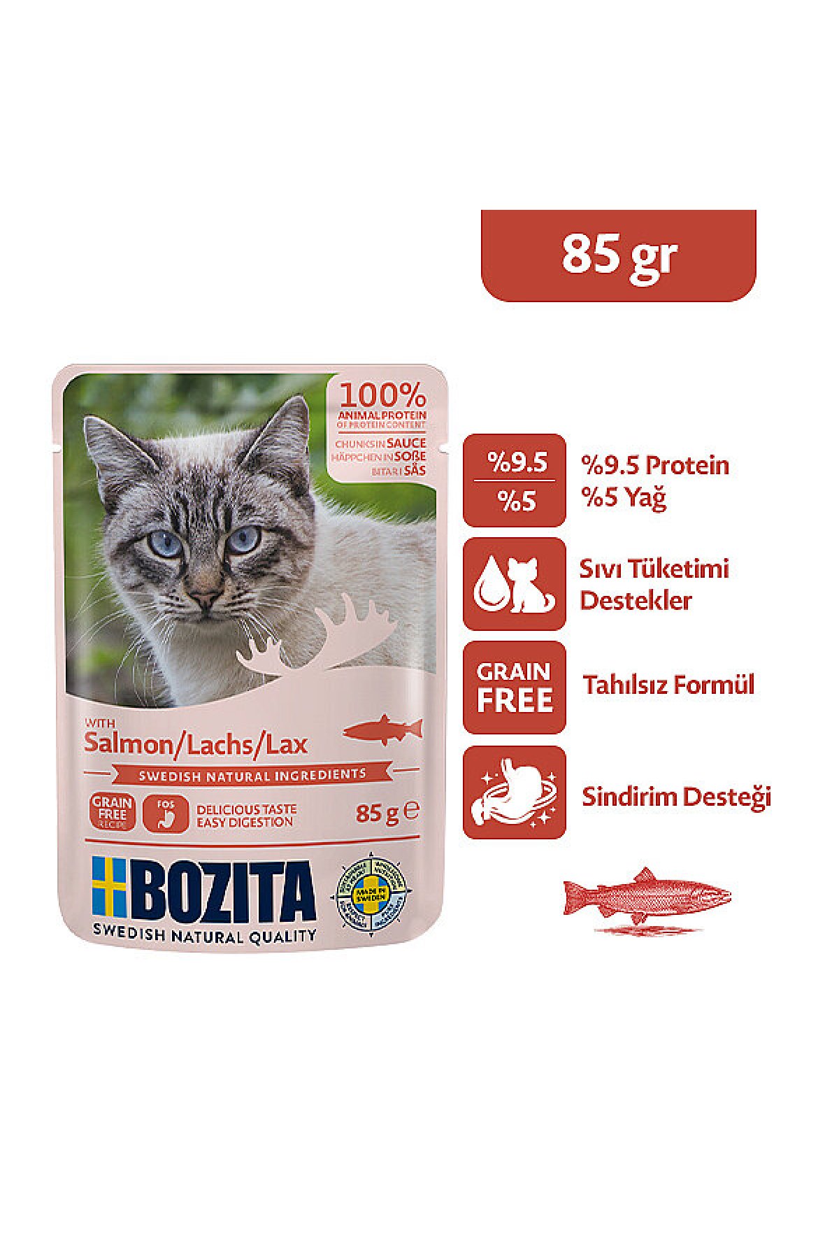 Somon Etli Tahılsız Jöle İçinde Parça Etli Yaş Kedi Maması 85 g