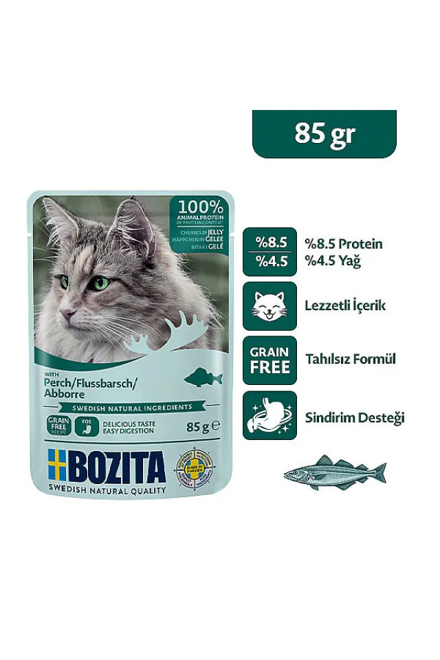 Levrek Etli Tahılsız Jöle İçinde Parça Etli Yaş Kedi Maması 85 g