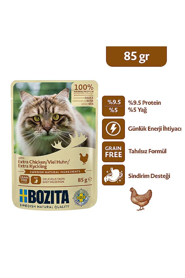 Ekstra Tavuk Etli Tahılsız Sos İçinde Parça Etli Yaş Kedi Maması 85 g