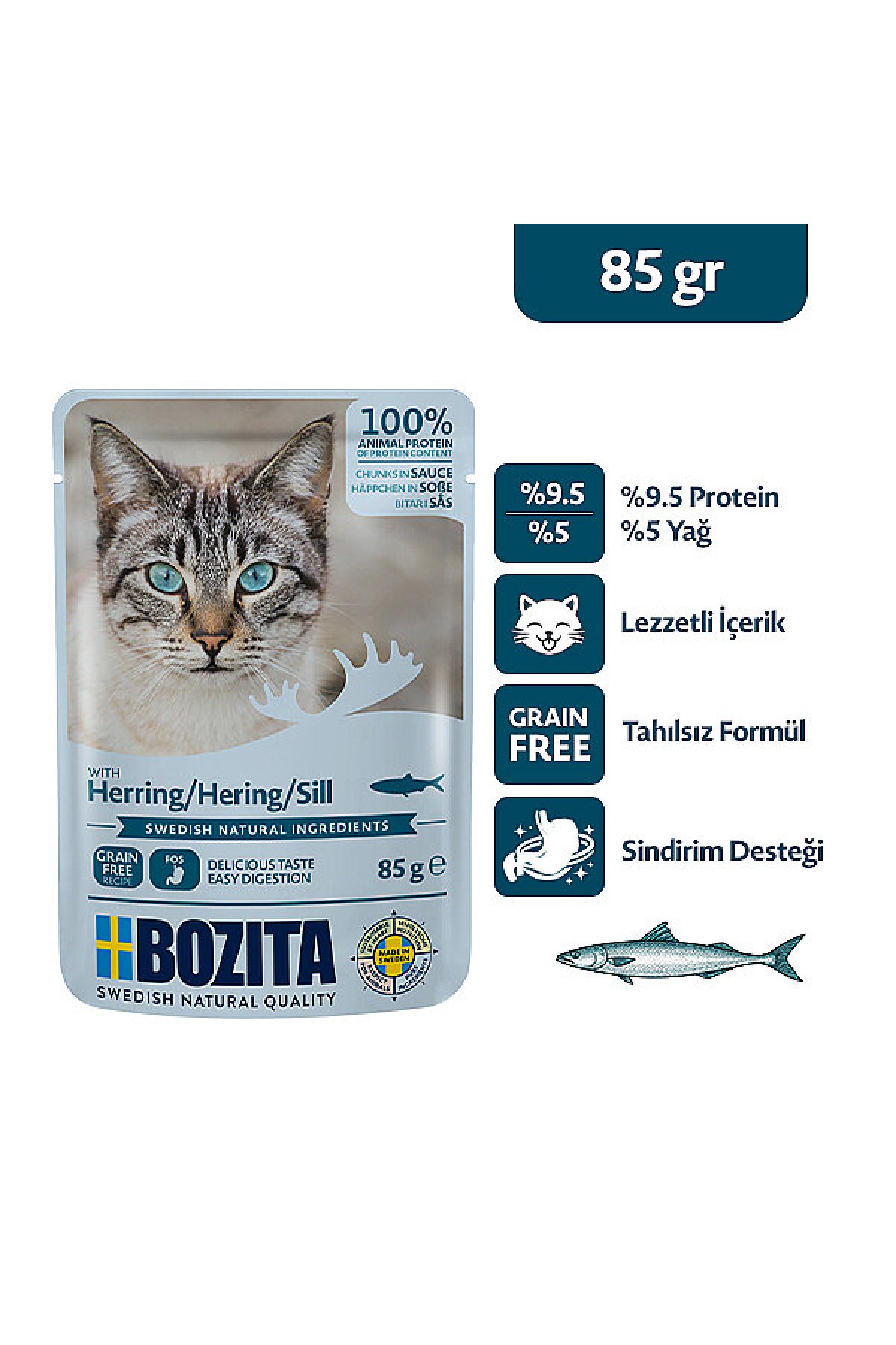 Ringa Balıklı Tahılsız Sos İçinde Parça Etli Yaş Kedi Maması 85 g