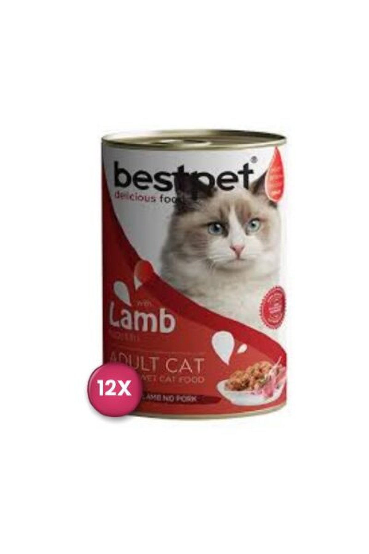 Kuzu Etli Konserve Yetişkin Kedi Maması 400 gr x 12 Adet