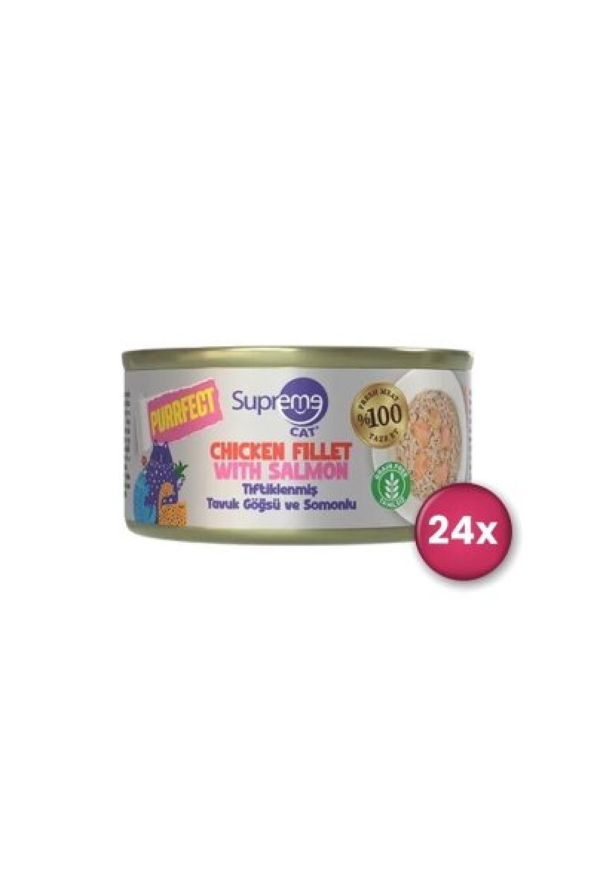 Cat Purrfect Tiftiklenmiş Tavuk Göğsü ve Somonlu Yetişkin Kedi Konservesi 70 gr X 24 Adet