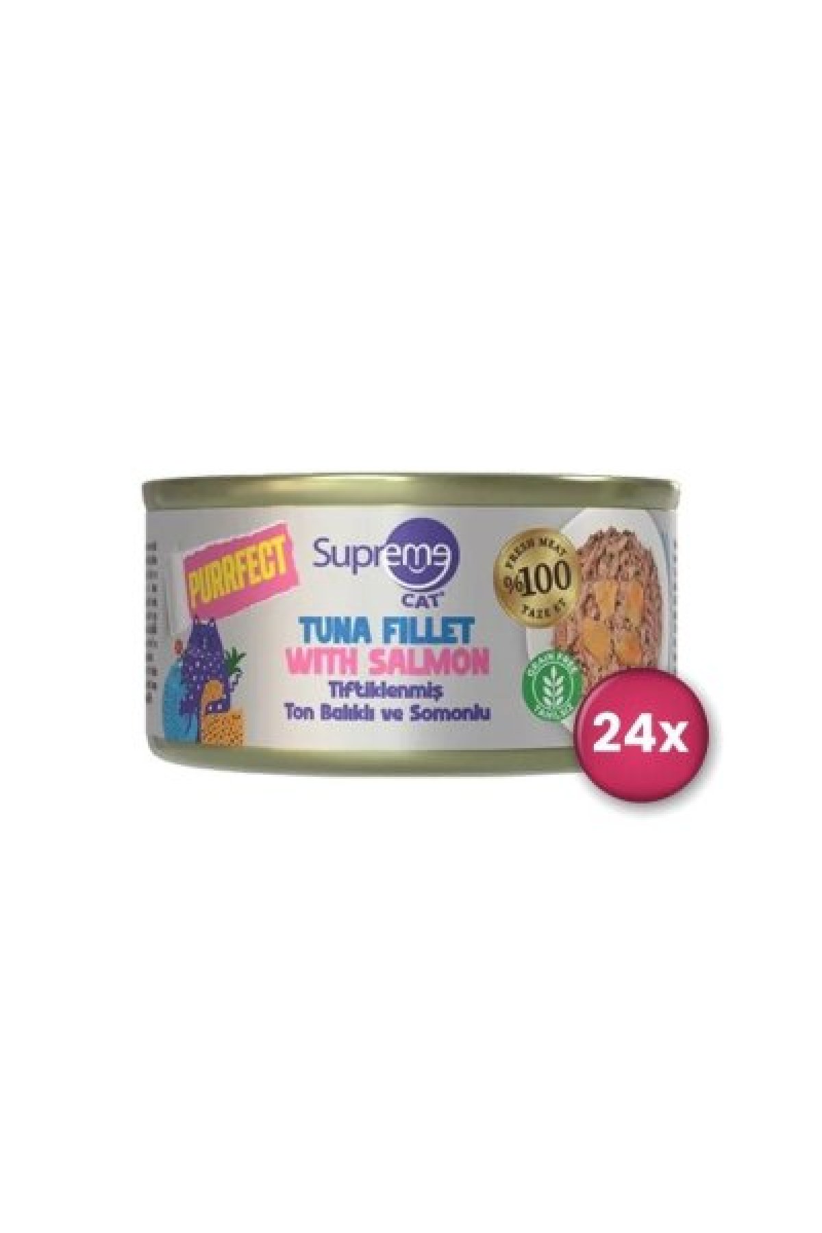 Cat Purrfect Tiftiklenmiş Ton Balıklı ve Somonlu Yetişkin Kedi Konservesi 70 gr X 24 Adet