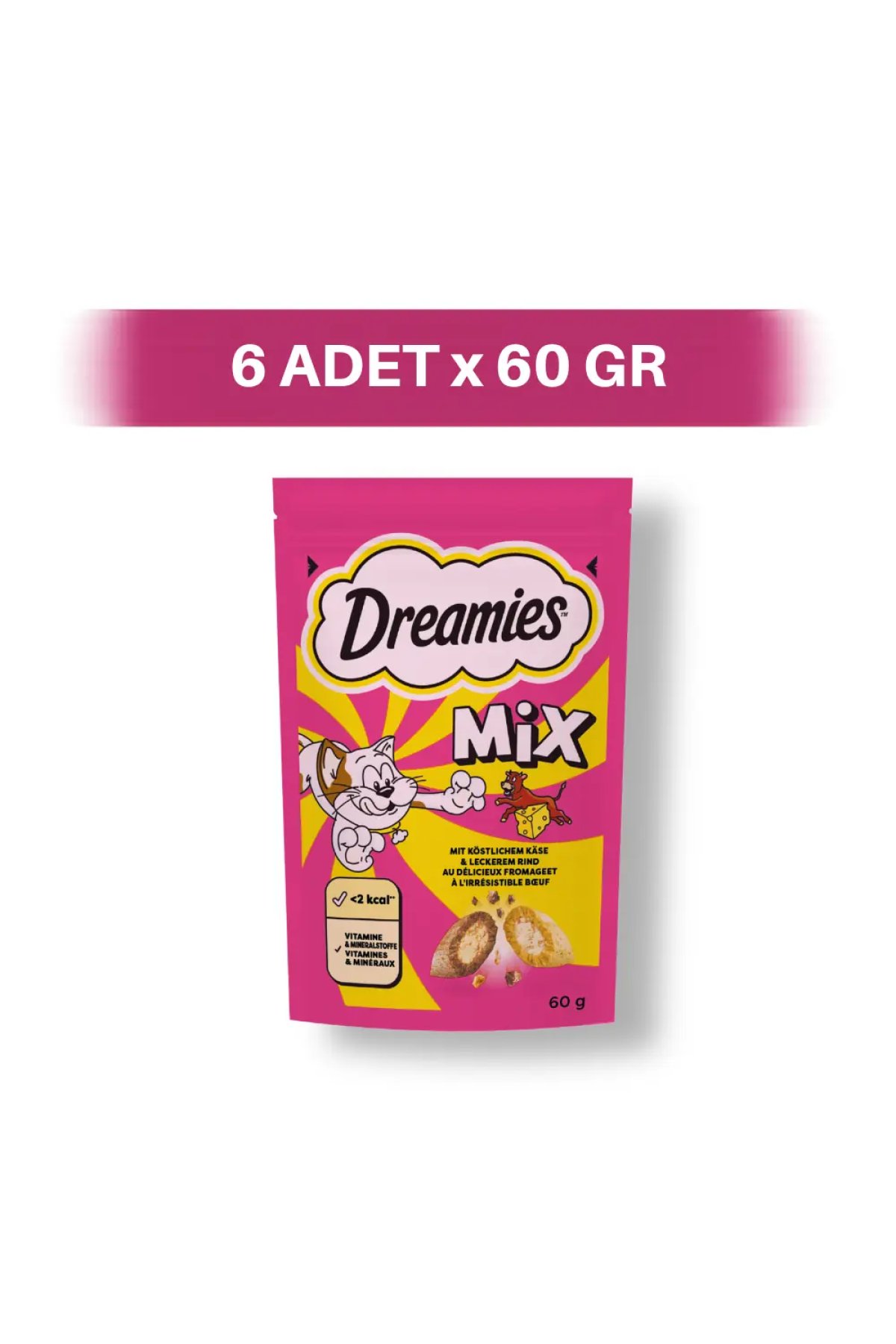 Sığır Eti ve Peynir Dolgulu Bisküvi Kedi Ödül Maması 6 x 60 gr