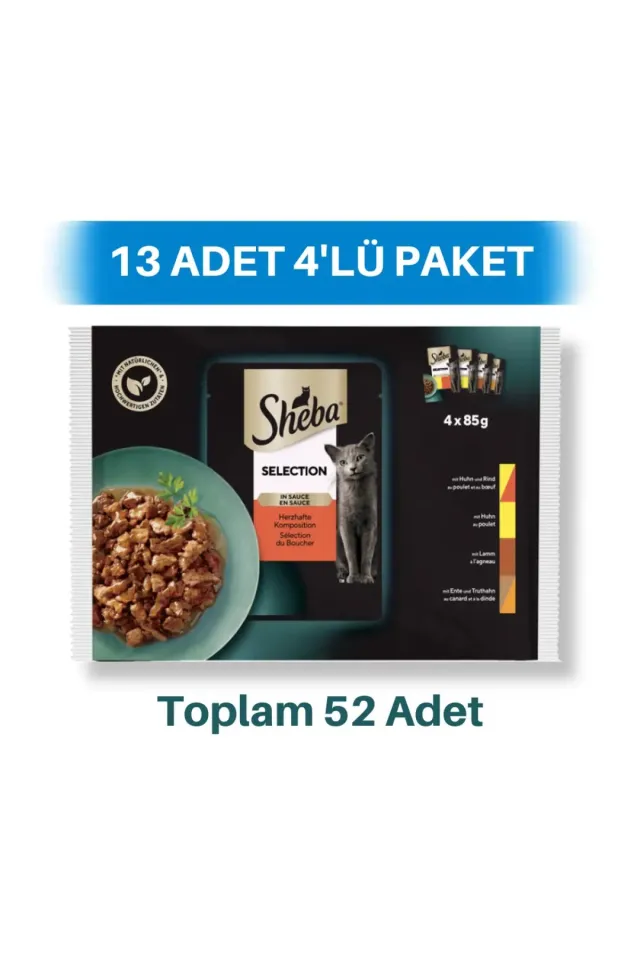 Etli Çeşitler Pouch Yetişkin Kedi Yaş Maması 13 Adet 4'lü x 85 gr